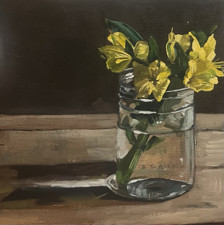 Happy Flowers, an original still life oil painting by Mylie Jane Derrick.