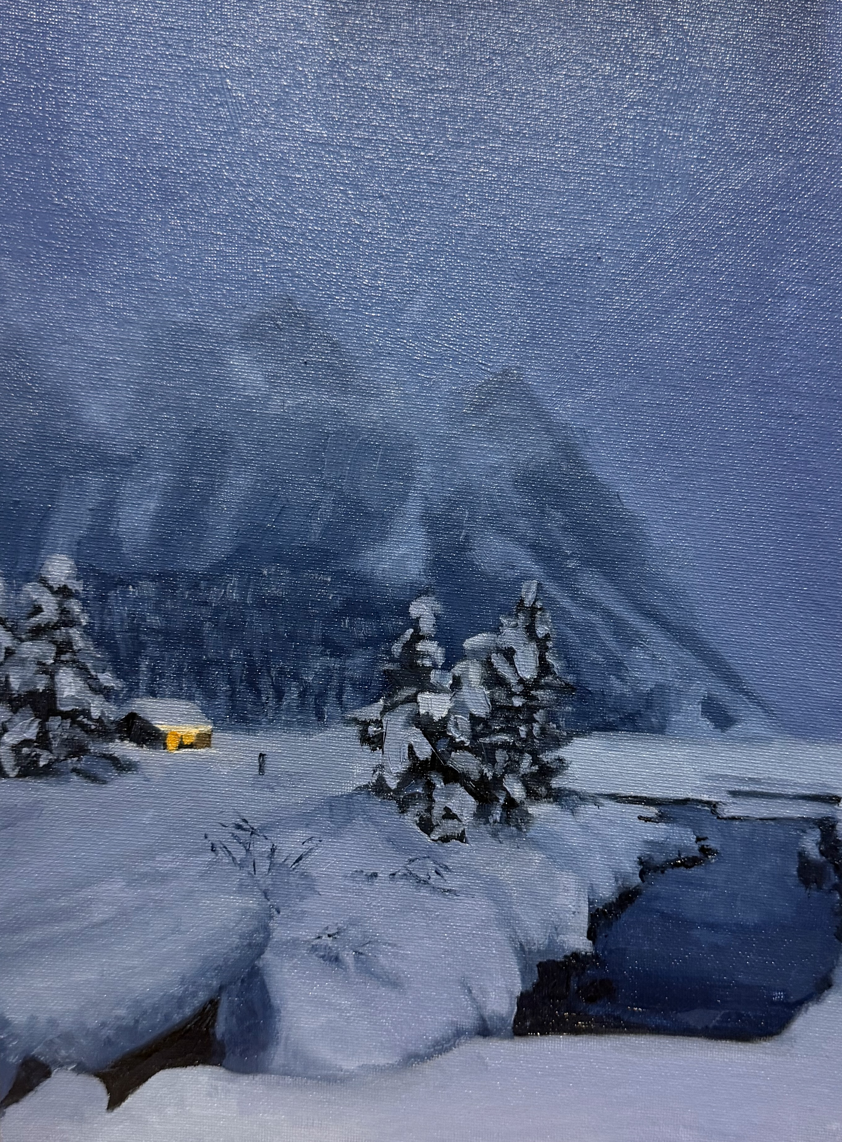 Lake Louise Iced Over, an original landscape oil painting by Mylie Jane Derrick.